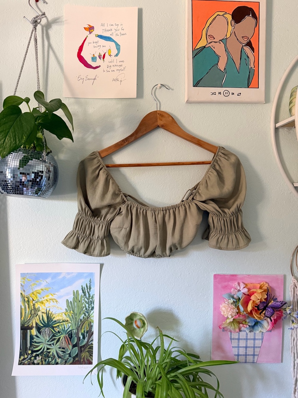Glassons Taupe Puff Sleeve Cropped Top